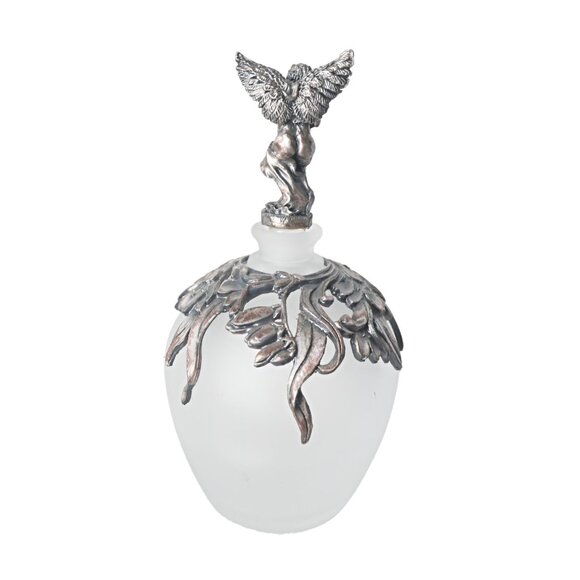 2 Vintage Glass & Pewter Perfume Bottles Winged Cherub Topper Glass - Picture 5 of 10